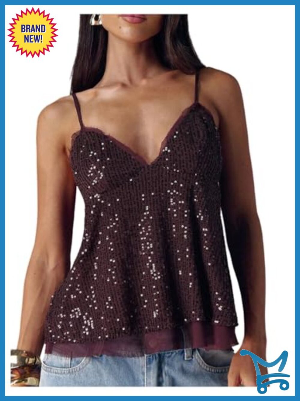 Sequin Sparkly Flowy Tank Top Babydoll Peplum Going Out Top
